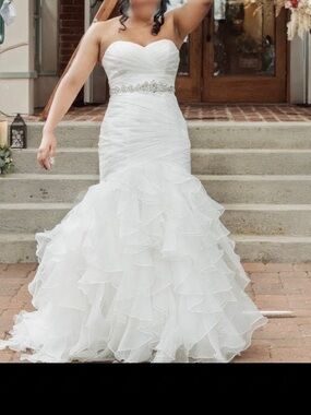 open lace back dress Elegant Strapless Mermaid Wedding Dress with Overskirt Dress + Overskirt